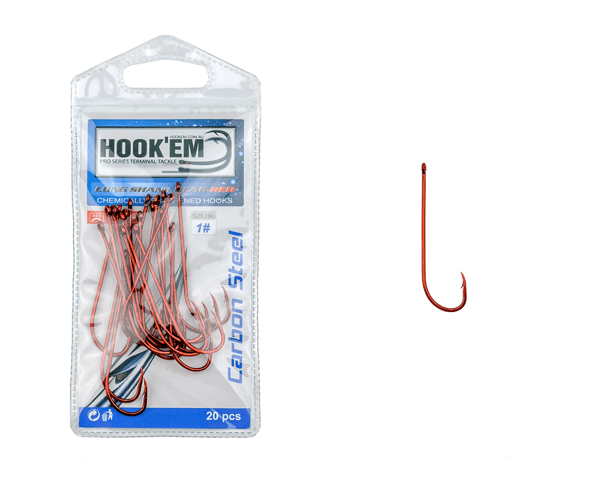 Hook'em Fishing Long Shank Red Fishing Hooks