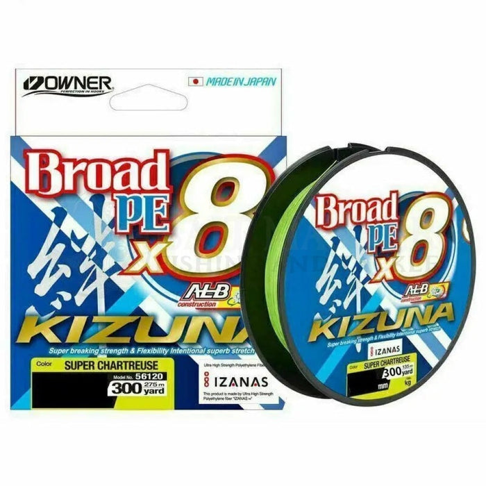 Owner Broad PE 8 Kizuna 300yd Super Chartreuse Fishing Braid CLEARANCE — Bait  Master Fishing and Tackle