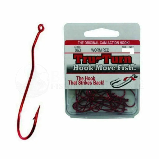 Tru Turn Worm 063 Red Baitholder Long Shank Fishing Hooks 25 pk